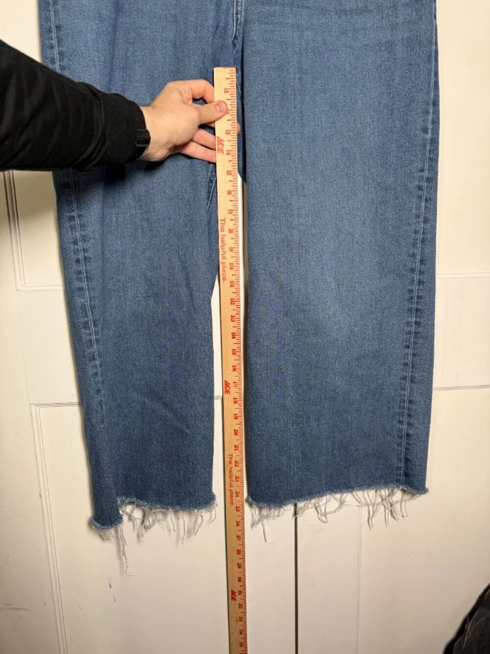H&M Wide Leg Jeans High Rise Size 16 Fray Hem Cotton Stretchy Blue Baggy Loose - Picture 5 of 9